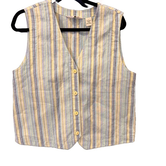 ORVIS Multicolor Stripe 100% Linen Sleeveless Button Down Vest Top Size Large - Picture 1 of 9
